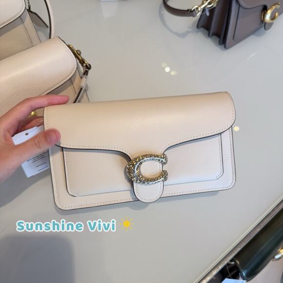 NWT Coach CX245 Tabby Chain Clutch Bag With Pave Crystals Chalk - Picture 1 of 7